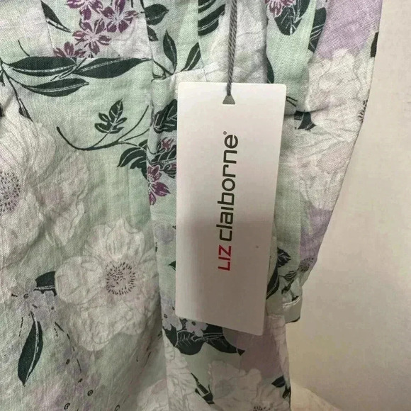 Liz Claiborne Floral Linen Button Down 3/4 Sleeve Plus Size 1X - Picture 2 of 4